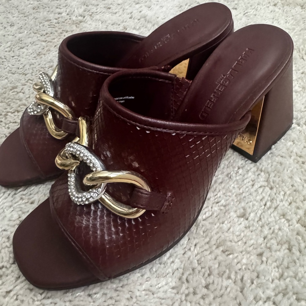 Karl Lagerfeld Burgundy Block Heel Mules